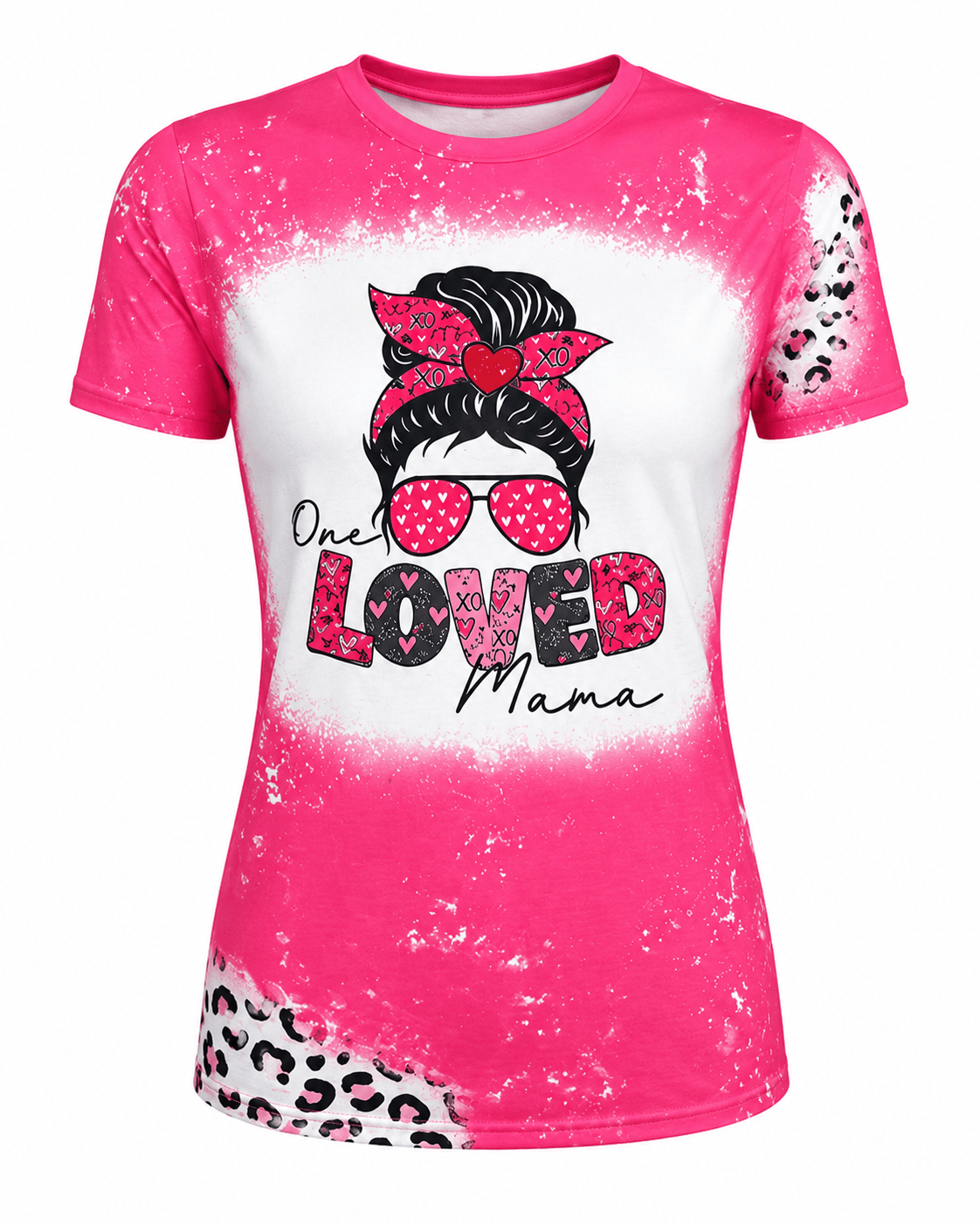 ILTEX Apparel Women's Clothing 'One Loved Mama' Cheetah Pink Faux Bleached Top