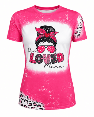 ILTEX Apparel Women's Clothing 'One Loved Mama' Cheetah Pink Faux Bleached Top