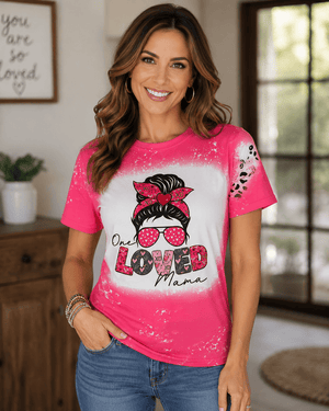 ILTEX Apparel Women's Clothing 'One Loved Mama' Cheetah Pink Faux Bleached Top