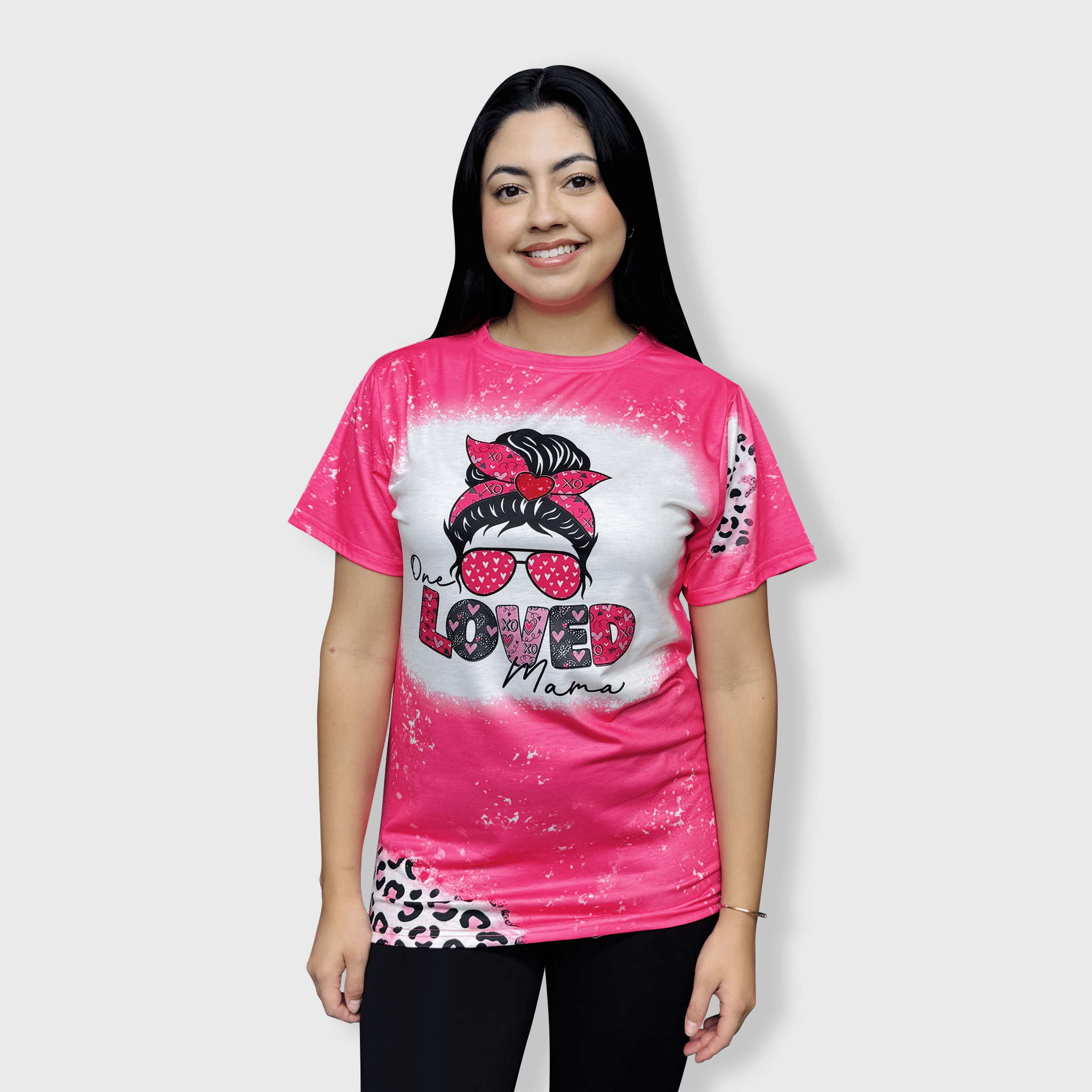 ILTEX Apparel Women's Clothing 'One Loved Mama' Cheetah Pink Faux Bleached Top