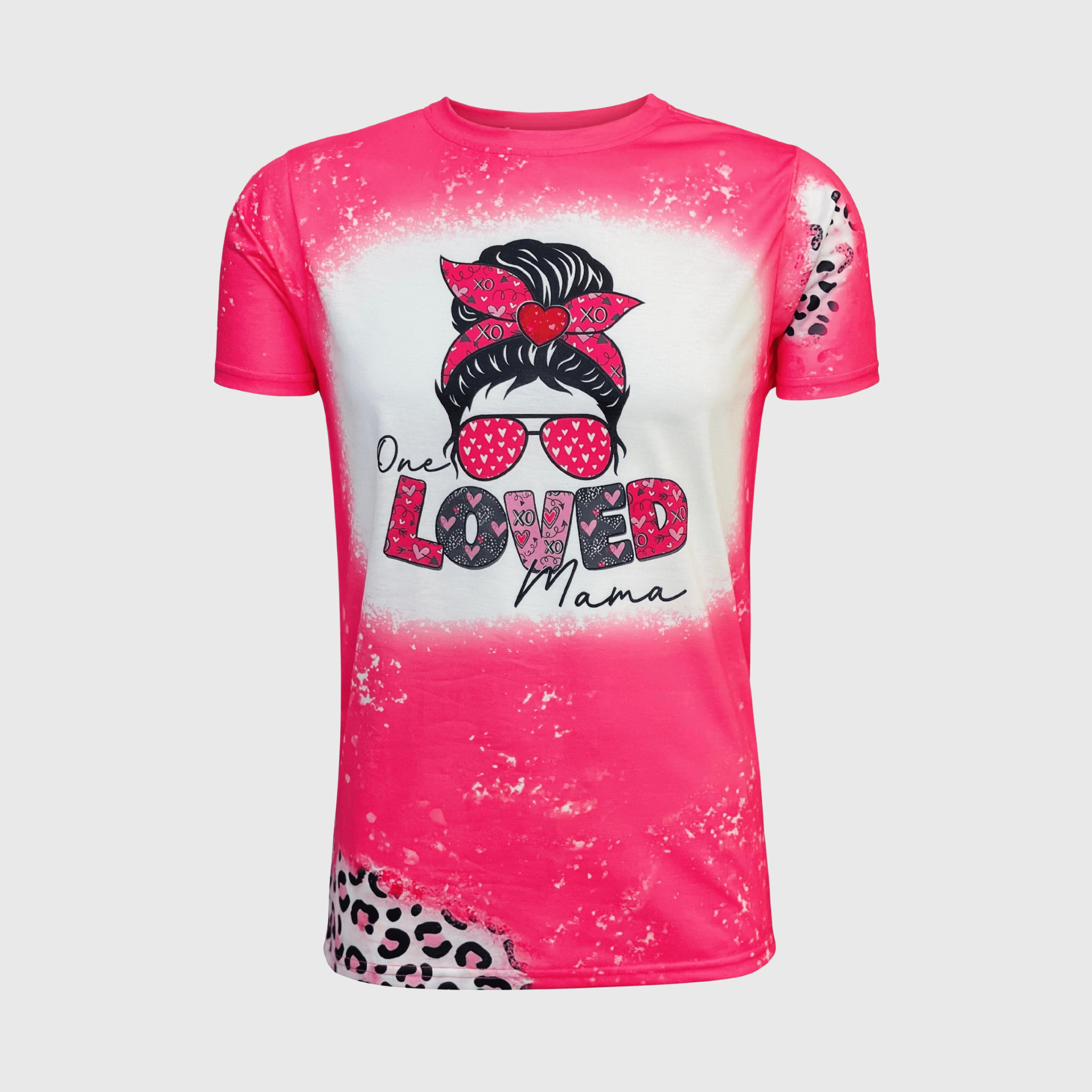 ILTEX Apparel Women's Clothing 'One Loved Mama' Cheetah Pink Faux Bleached Top