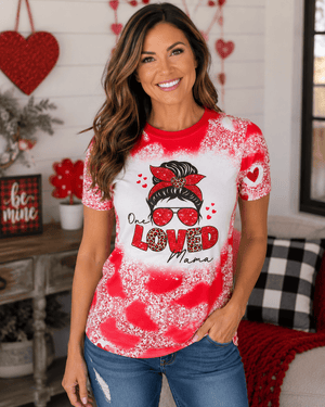 ILTEX Apparel Women's Clothing 'One Loved Mama' Red Faux Bleached Top