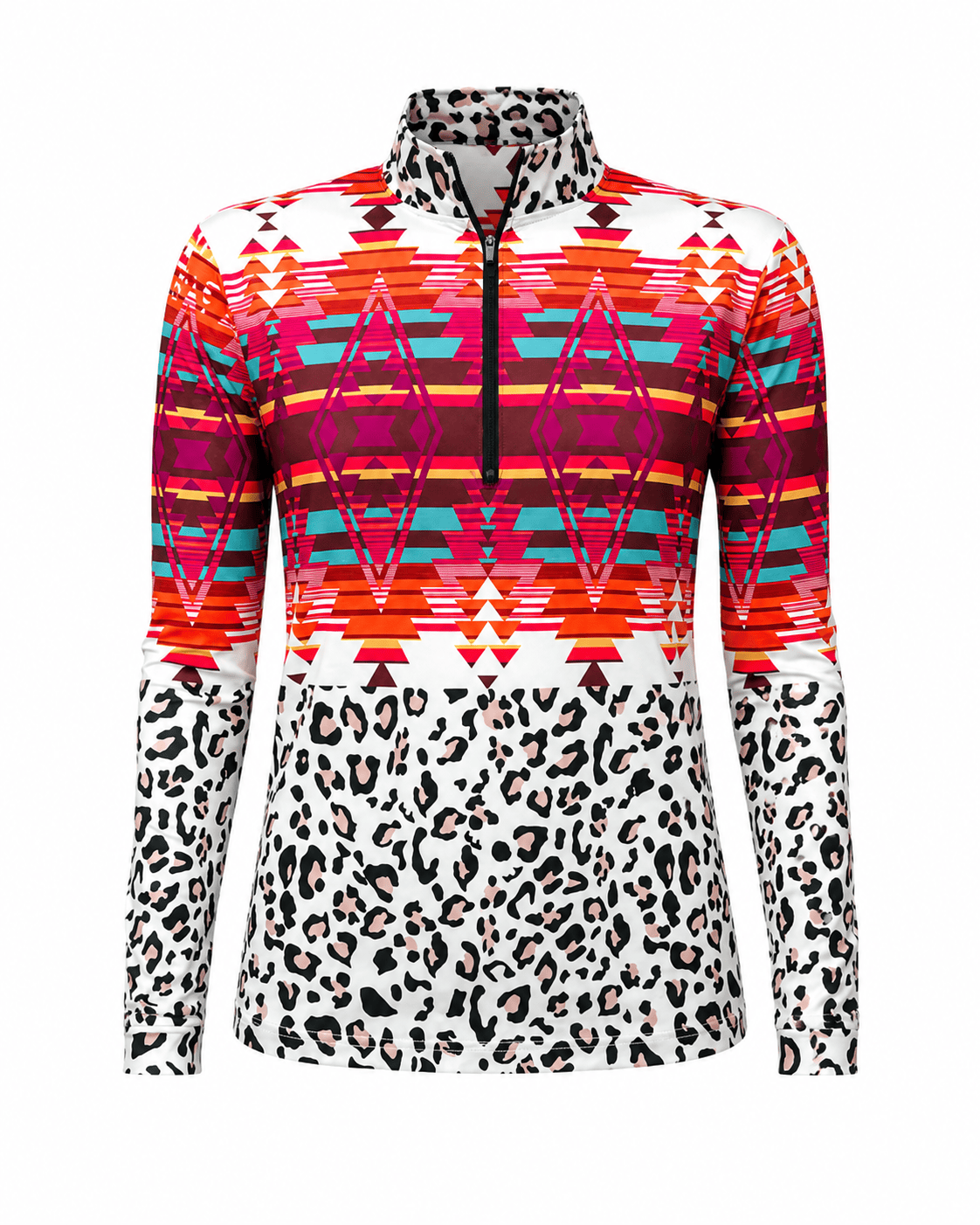 ILTEX Apparel Women's Clothing QZ1001 - Aztec White Cheetah Quarter Zip Top