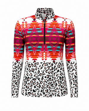 ILTEX Apparel Women's Clothing QZ1001 - Aztec White Cheetah Quarter Zip Top