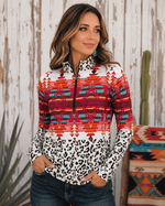 ILTEX Apparel Women's Clothing QZ1001 - Aztec White Cheetah Quarter Zip Top