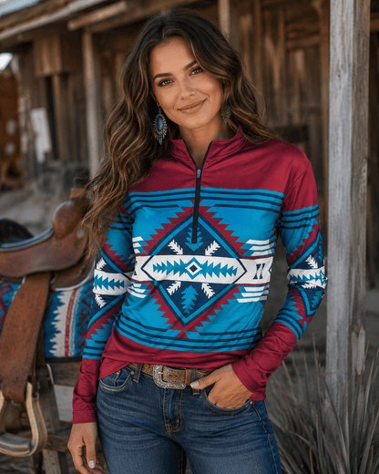 ILTEX Apparel Women's Clothing QZ1002 - Aztec Maroon Quarter Zip Top
