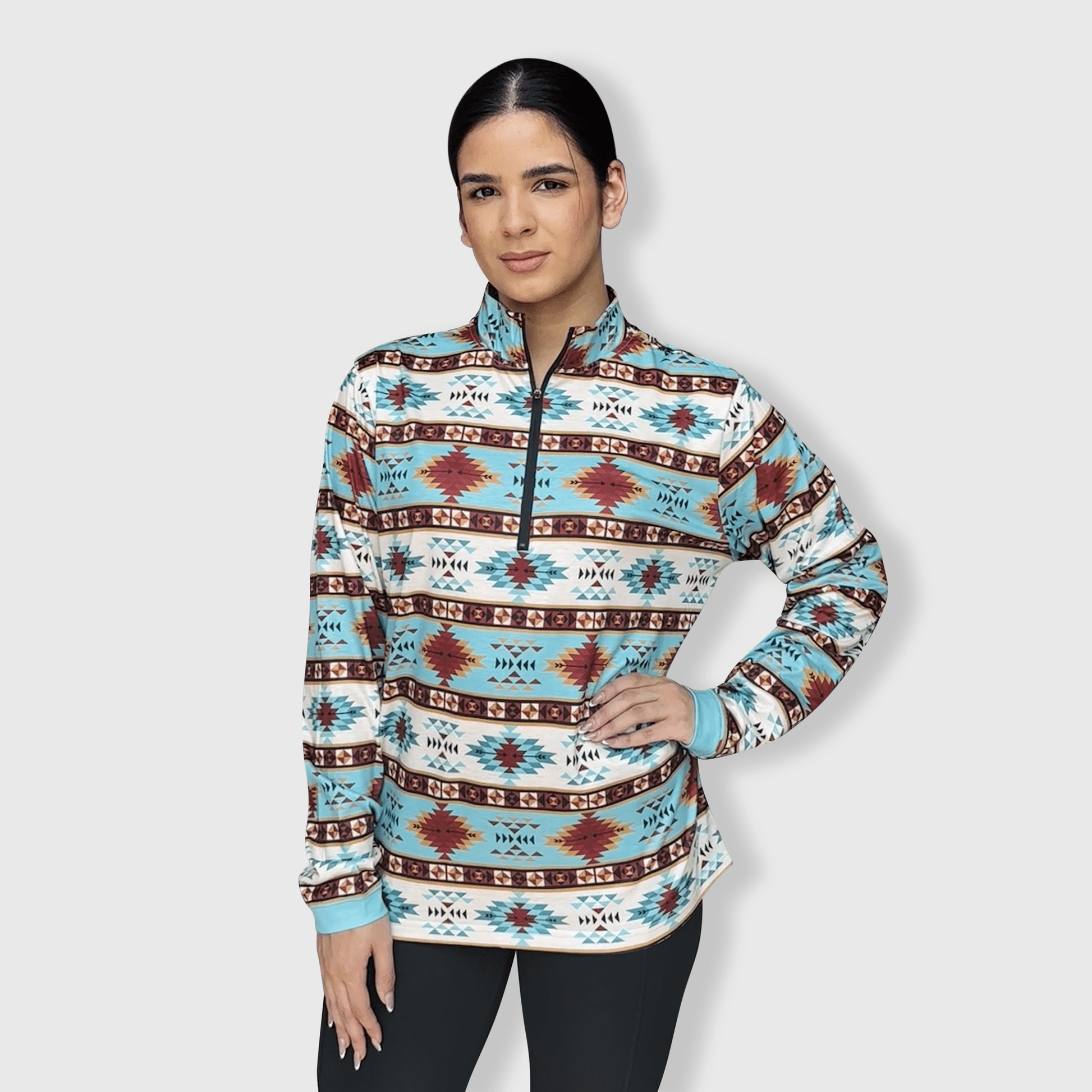 ILTEX Apparel Women's Clothing QZ1003 - Aztec Turquoise Quarter Zip Top