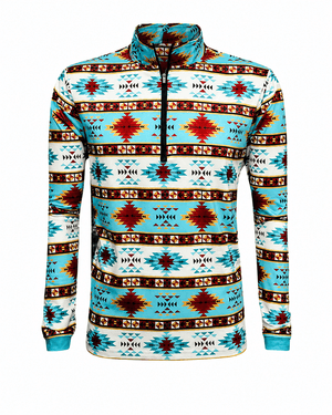 ILTEX Apparel Women's Clothing QZ1003 - Aztec Turquoise Quarter Zip Top