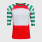 ILTEX Apparel Women's Clothing Red Green Candy Cane Raglan Blank Faux Bleached Top