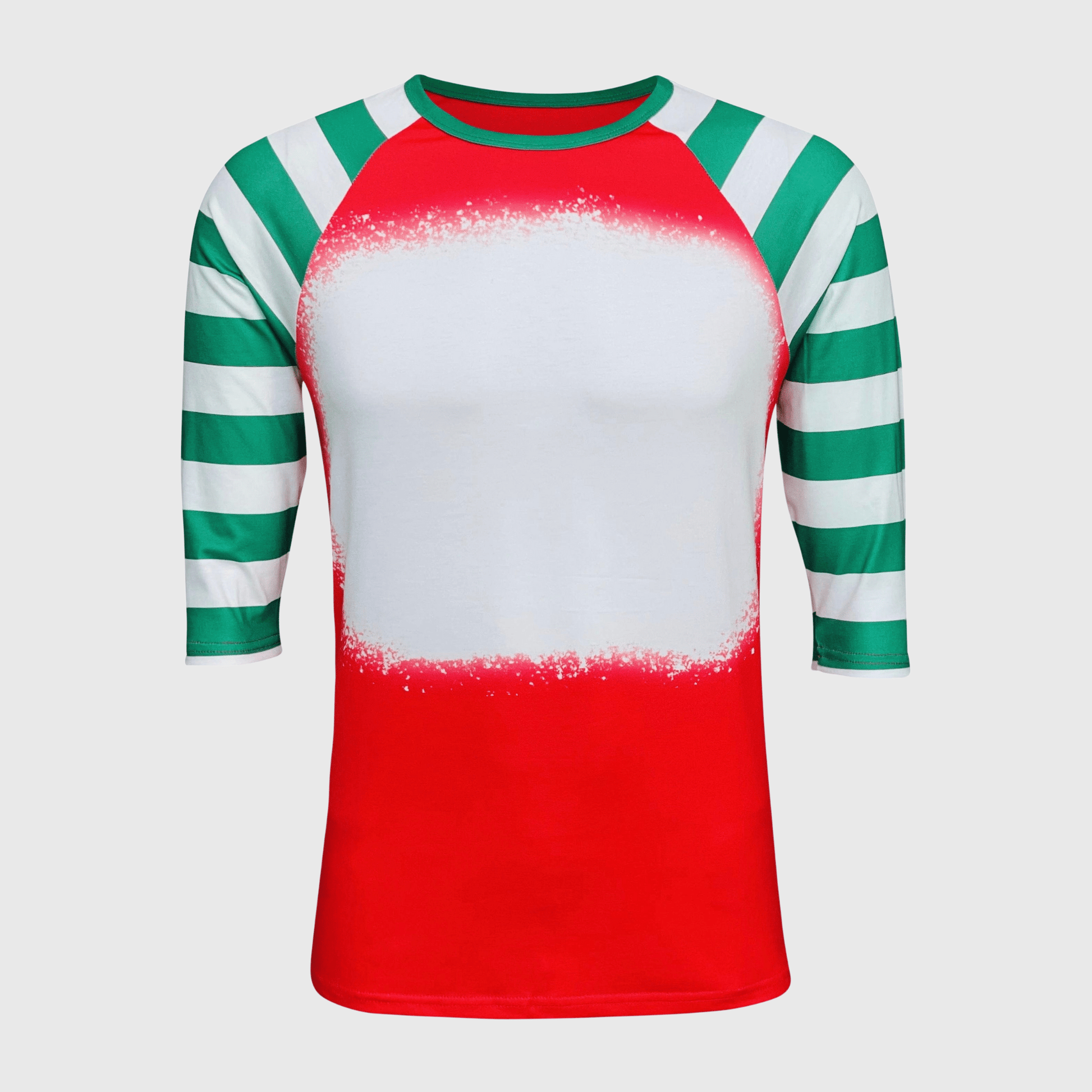 ILTEX Apparel Women's Clothing Red Green Candy Cane Raglan Blank Faux Bleached Top