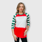 ILTEX Apparel Women's Clothing Red Green Candy Cane Raglan Blank Faux Bleached Top