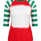 ILTEX Apparel Women's Clothing Red Green Candy Cane Raglan Blank Faux Bleached Top