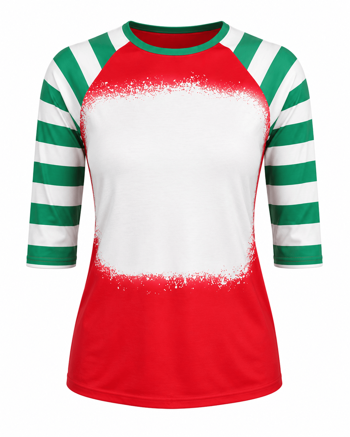 ILTEX Apparel Women's Clothing Red Green Candy Cane Raglan Blank Faux Bleached Top