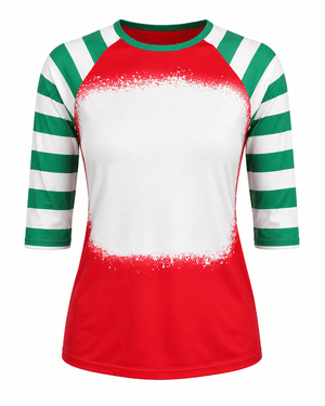ILTEX Apparel Women's Clothing Red Green Candy Cane Raglan Blank Faux Bleached Top