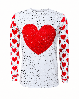 ILTEX Apparel Women's Clothing Red Heart Polka Dot White Top