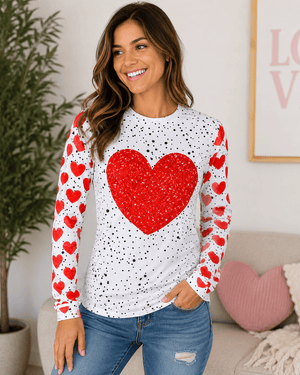 ILTEX Apparel Women's Clothing Red Heart Polka Dot White Top