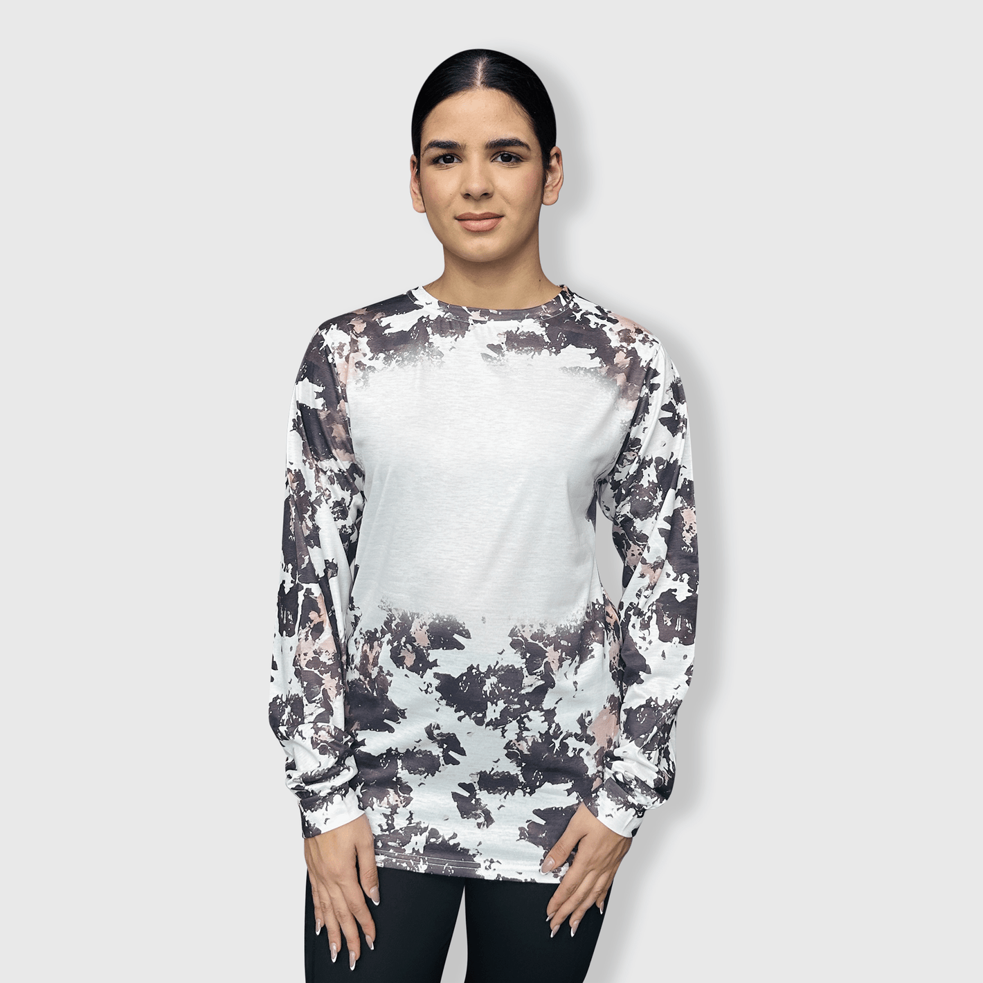 ILTEX Apparel Women's Clothing Reverse Cow Brown Long Sleeve Blank Faux Bleached Top