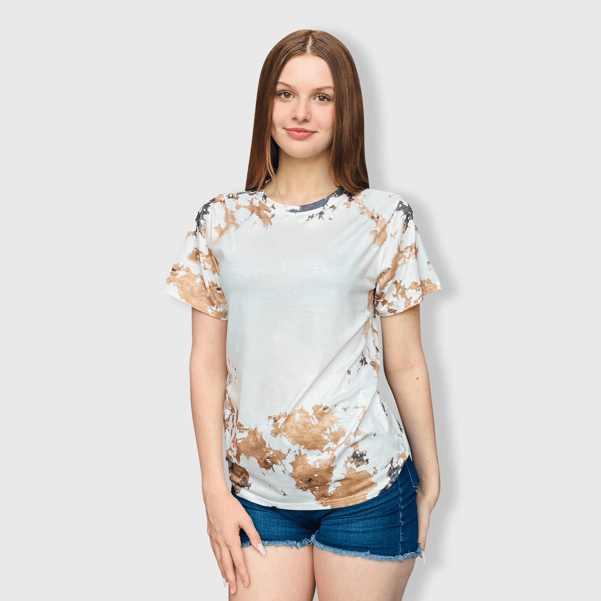 ILTEX Apparel Women's Clothing Reverse Cow Light Brown Blank Faux Bleached Top