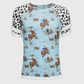 ILTEX Apparel Women's Clothing Rodeo Horse Blue Cheetah Tassel Tunic Top