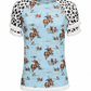 ILTEX Apparel Women's Clothing Rodeo Horse Blue Cheetah Tassel Tunic Top