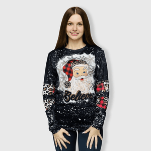 ILTEX Apparel Women's Clothing Santa Believe Black Long Sleeve Top