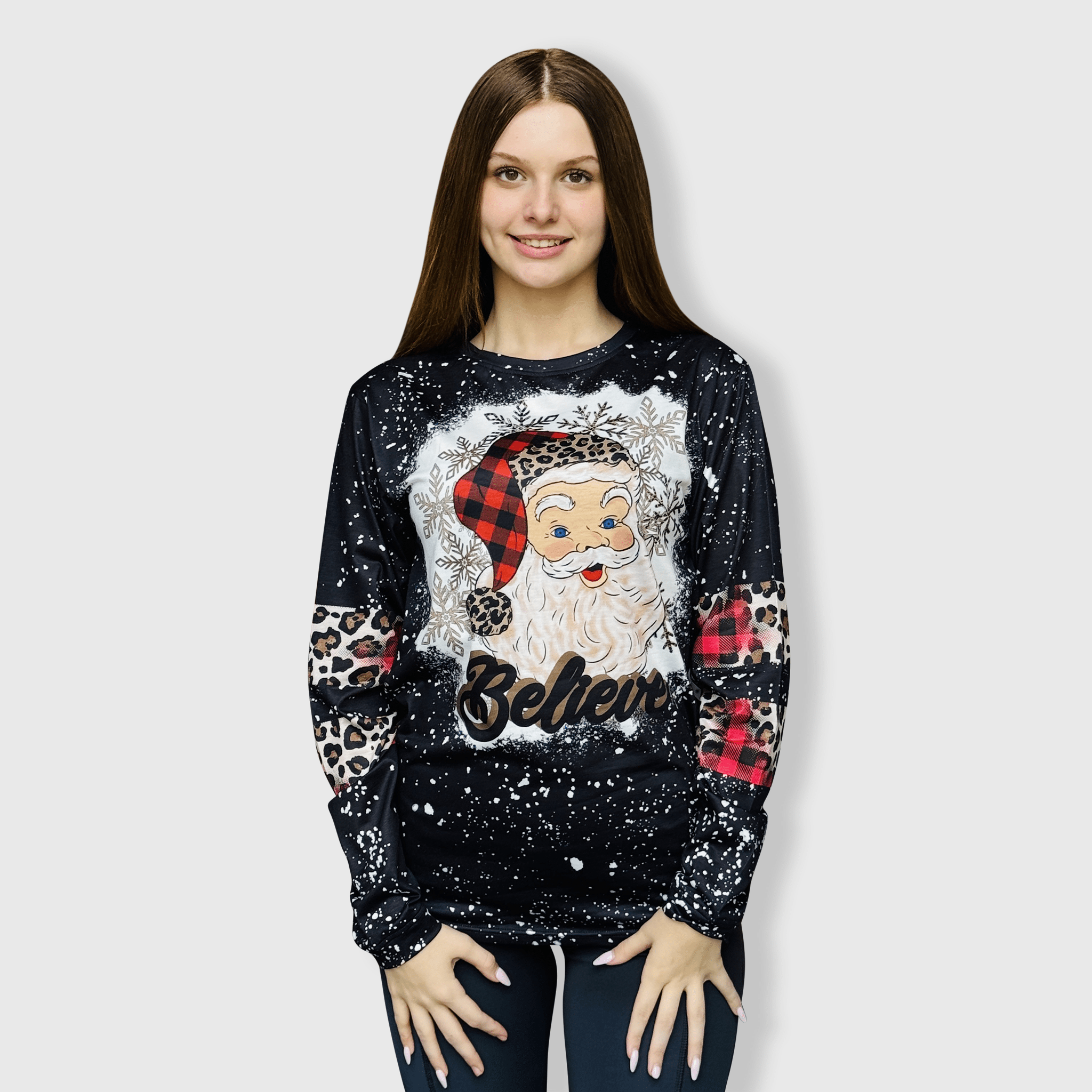 ILTEX Apparel Women's Clothing Santa Believe Black Long Sleeve Top