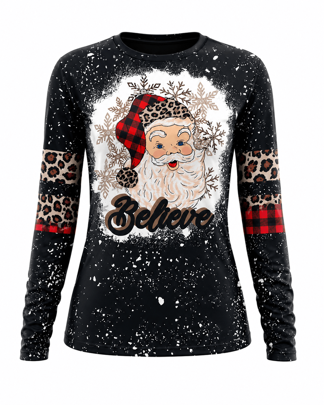 ILTEX Apparel Women's Clothing Santa Believe Black Long Sleeve Top