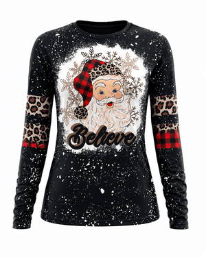 ILTEX Apparel Women's Clothing Santa Believe Black Long Sleeve Top