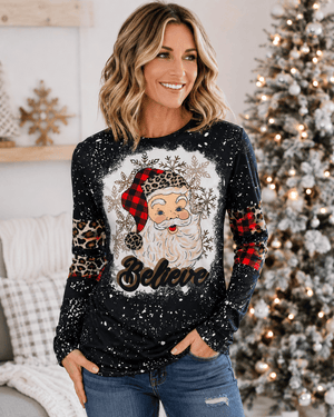 ILTEX Apparel Women's Clothing Santa Believe Black Long Sleeve Top