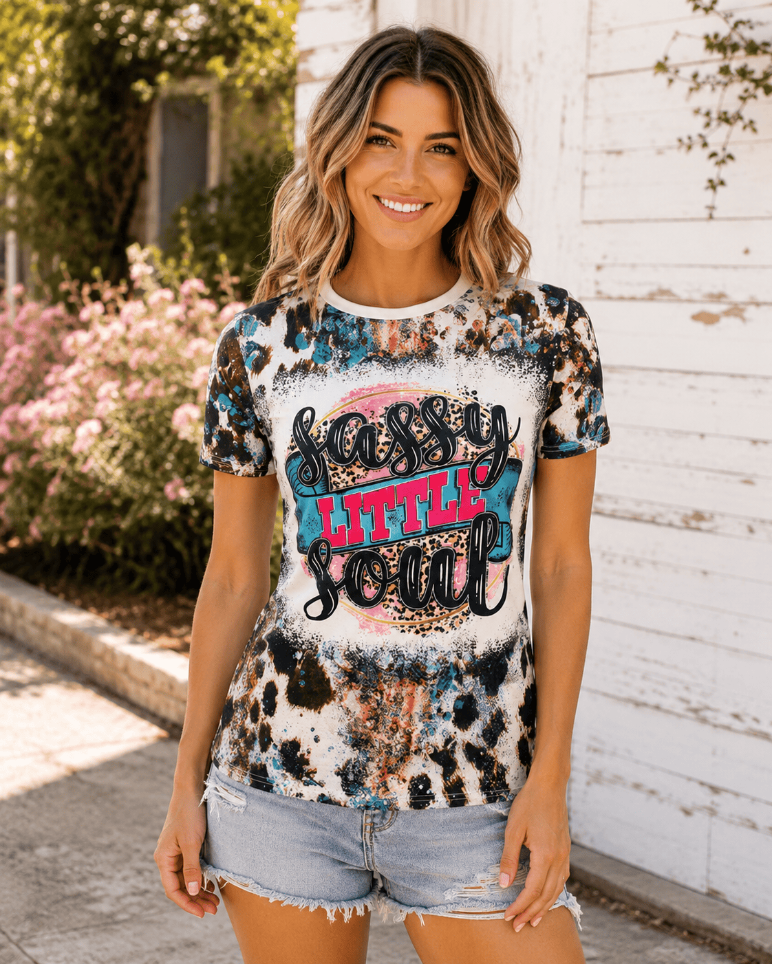 ILTEX Apparel Women's Clothing 'Sassy Little Soul' Cow Turquoise Top