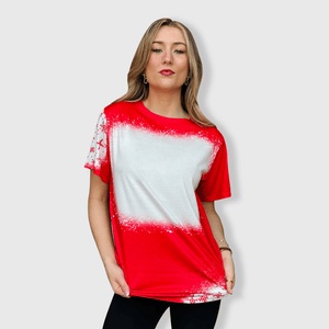 ILTEX Apparel Women's Clothing Snowflakes Red Blank Faux Bleached Top