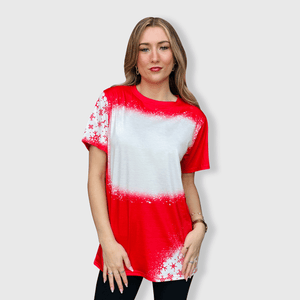 ILTEX Apparel Women's Clothing Snowflakes Red Blank Faux Bleached Top