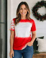 ILTEX Apparel Women's Clothing Snowflakes Red Blank Faux Bleached Top