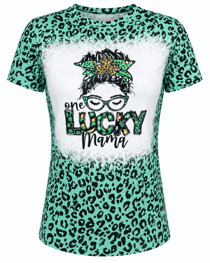 ILTEX Apparel Women's Clothing St. Patricks Lucky Mama Green Cheetah Faux Bleached Top