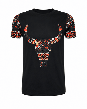 ILTEX Apparel Women's Clothing Steer Skull Aztec Black Top