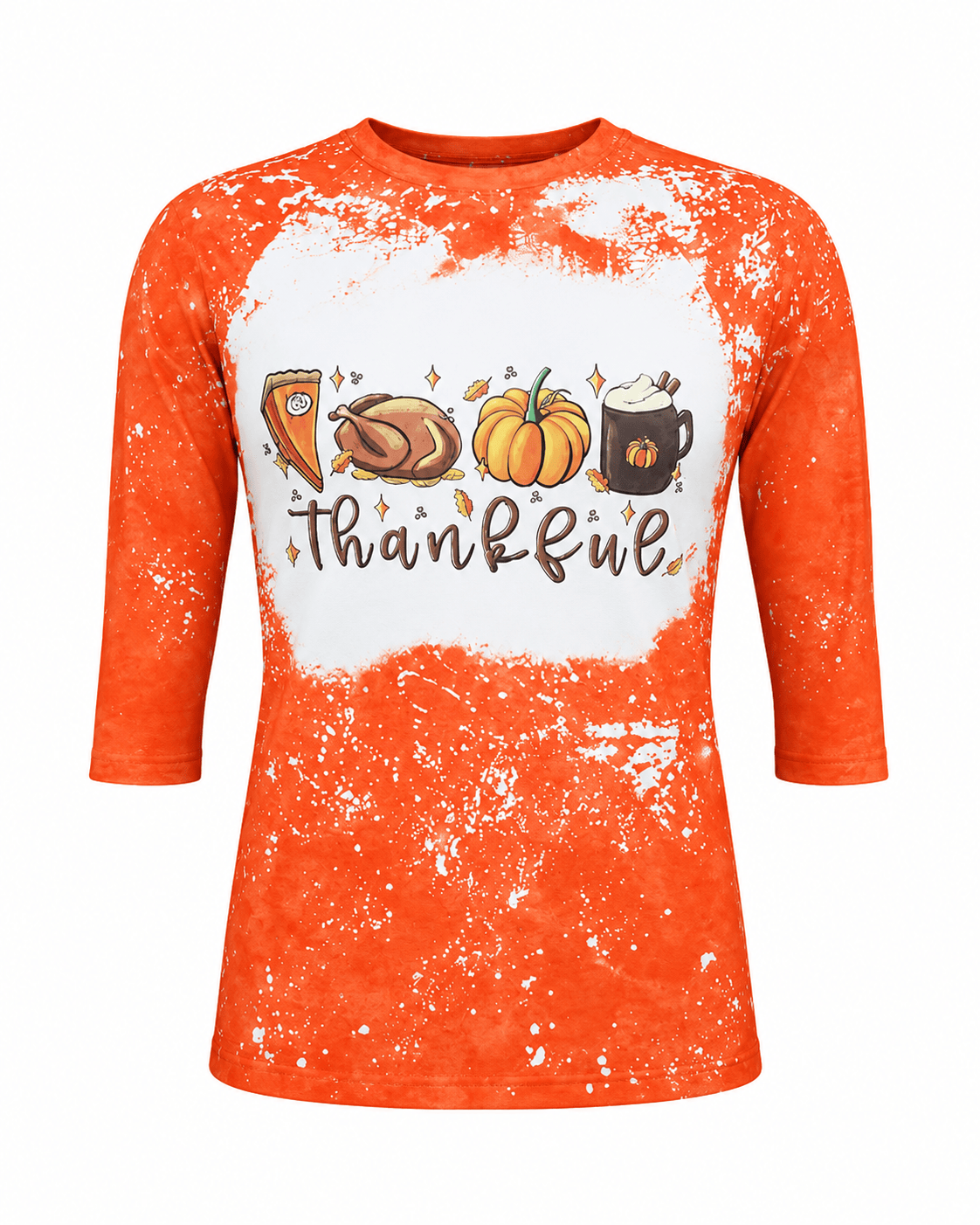 ILTEX Apparel Women's Clothing Thankful Orange Raglan Bleached Top