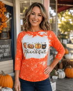 ILTEX Apparel Women's Clothing Thankful Orange Raglan Bleached Top