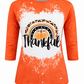 ILTEX Apparel Women's Clothing Thankful Rainbow Orange Raglan Bleached Top