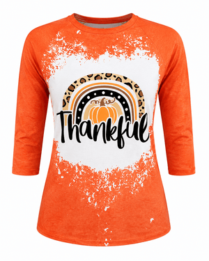 ILTEX Apparel Women's Clothing Thankful Rainbow Orange Raglan Bleached Top