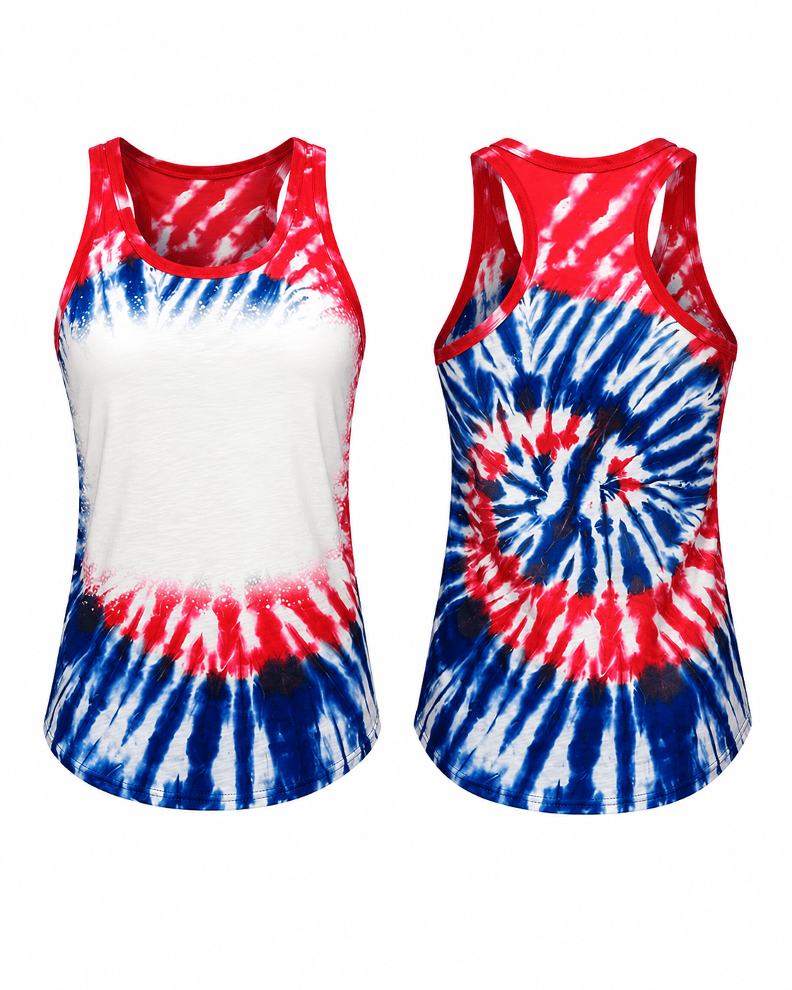 ILTEX Apparel Women's Clothing Tie Dye 4th of July Blank Faux Bleached Tank Top
