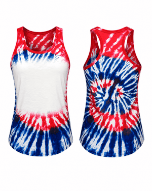 ILTEX Apparel Women's Clothing Tie Dye 4th of July Blank Faux Bleached Tank Top