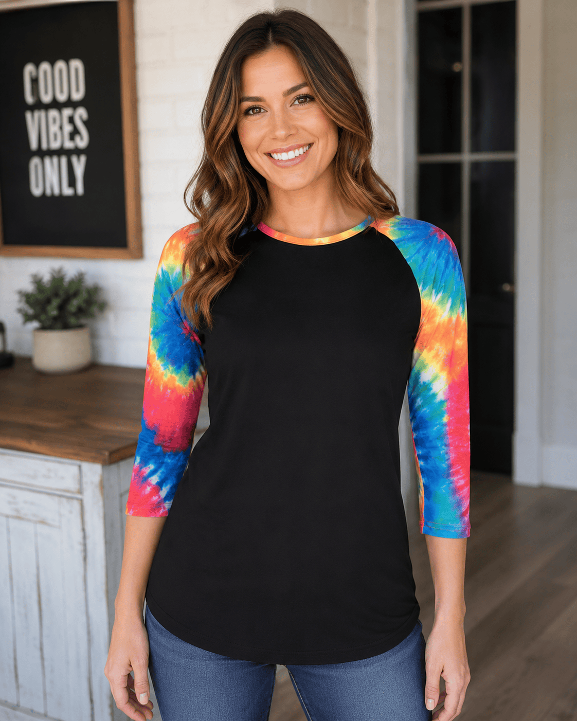 ILTEX Apparel Women's Clothing Tie Dye Black Top