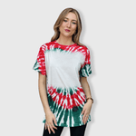 ILTEX Apparel Women's Clothing Tie Dye Red Green Blank Faux Bleached Top