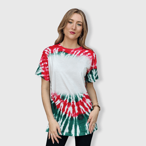ILTEX Apparel Women's Clothing Tie Dye Red Green Blank Faux Bleached Top