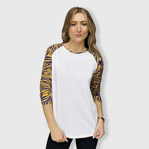 ILTEX Apparel Women's Clothing Tiger Purple Gold Raglan Top