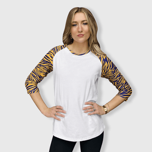 ILTEX Apparel Women's Clothing Tiger Purple Gold Raglan Top