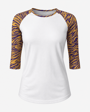 ILTEX Apparel Women's Clothing Tiger Purple Gold Raglan Top