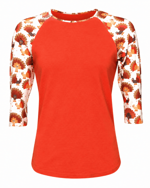 ILTEX Apparel Women's Clothing Turkey Thanksgiving Orange Raglan Top