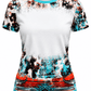 ILTEX Apparel Women's Clothing Turquoise Cow Aztec Serape Blank Faux Bleached Top