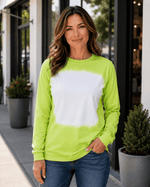 ILTEX Apparel Yellow Green / Small Faux Bleached Crewneck Long Sleeve Top